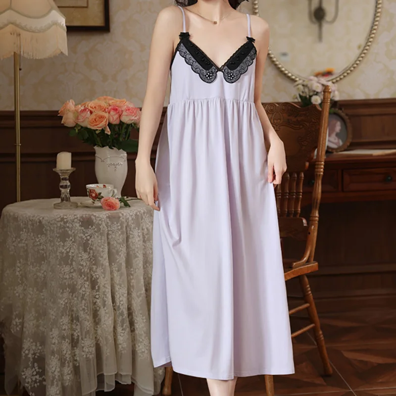 Sleeveless Mesh Fairy Nightgown Women's Cotton Princess Pajamas Sweet Loose Nightgowns Sleepwear Home Clothes Night Clothes