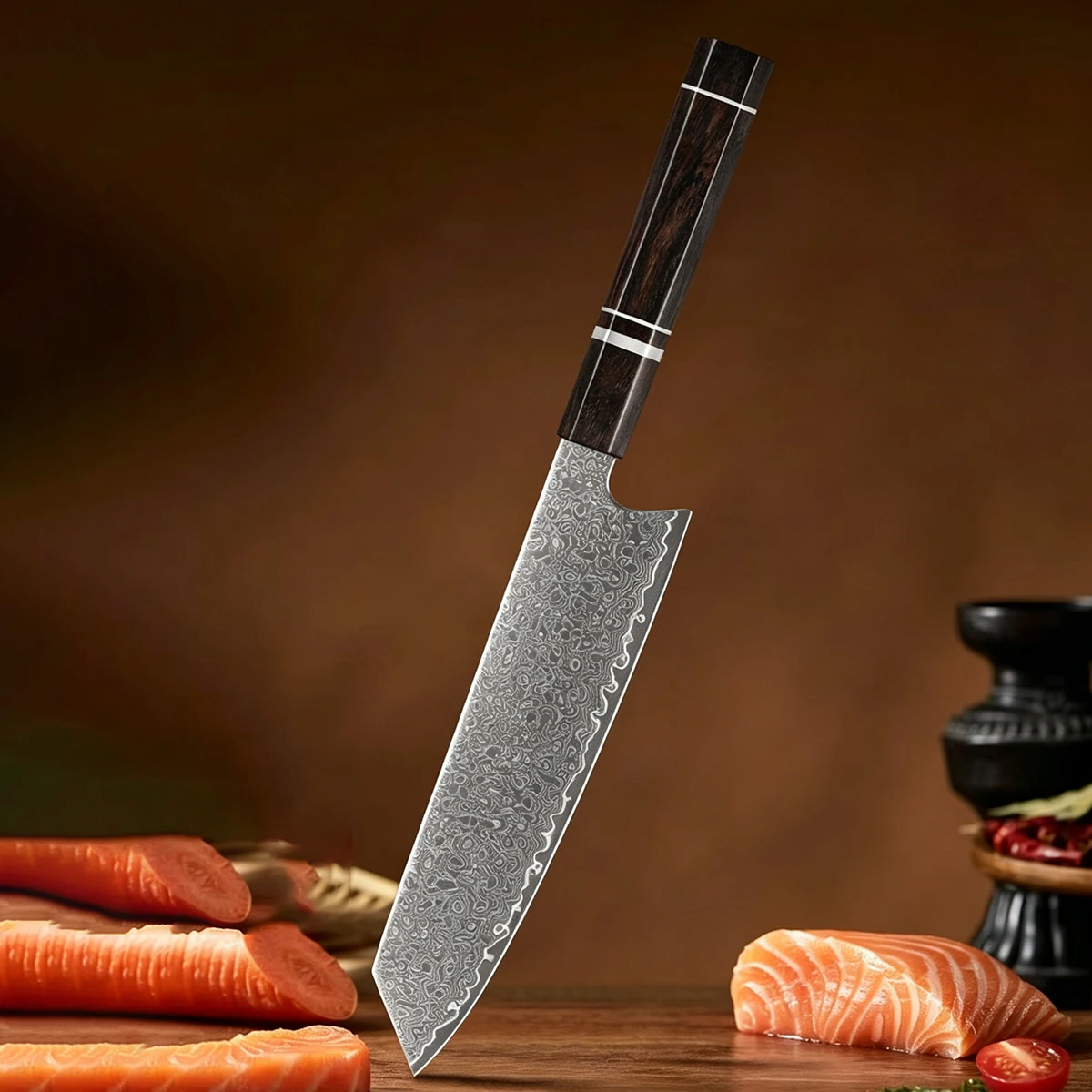 8 Inch Kiritsuke Knife 67-layers Damascus VG-10 Steel Ebony Handle Chef Cleaver Meat Slicing Vegetables Western Kitchen Knife