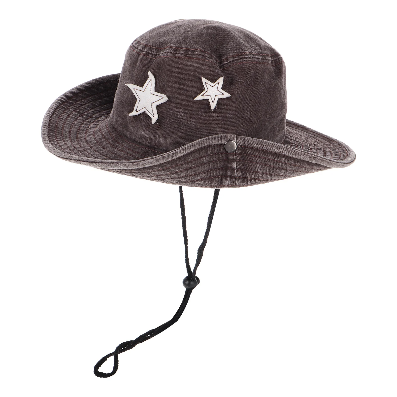 

Denim Cowboy Bucket Hat For Women Brown Pattern Washed Fabric Wide Brim Sun Protection Foldable Outdoor Fishing