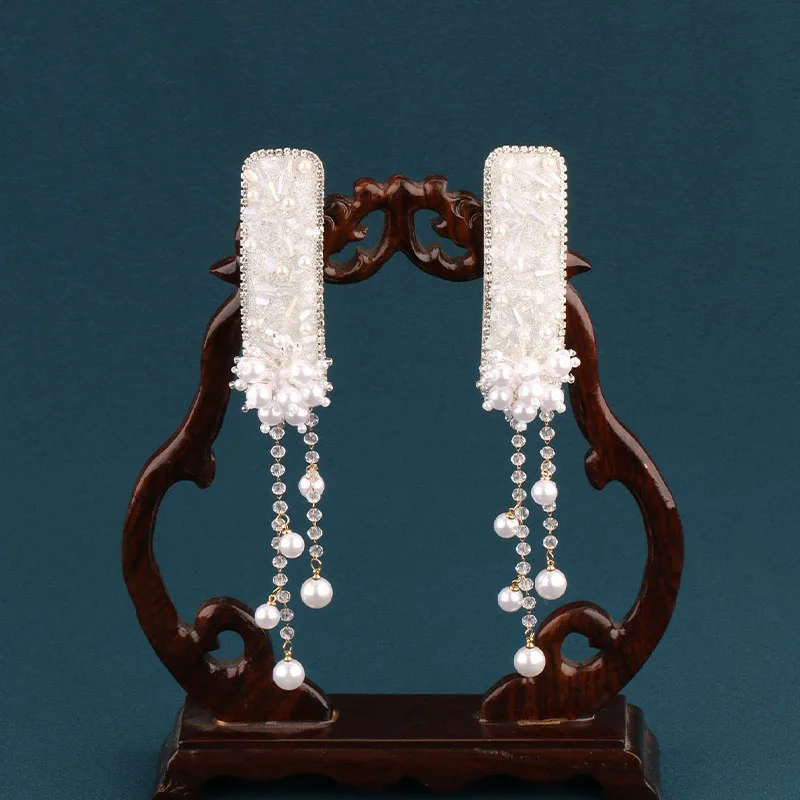 

New diamond-inlaid flower pearl tassel hair clip light luxury temperament versatile BB clip bang clip niche headdress hair acces