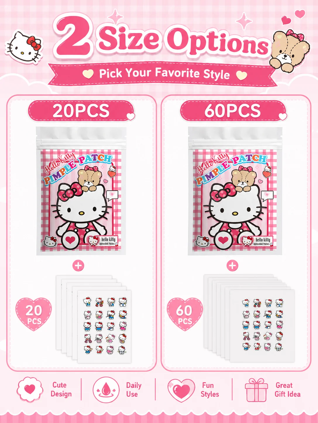 Sanrio Acne Pimple Patches, Hydrocolloid Spot Cover Stickers, Cute Face Care Patches for Daily Use