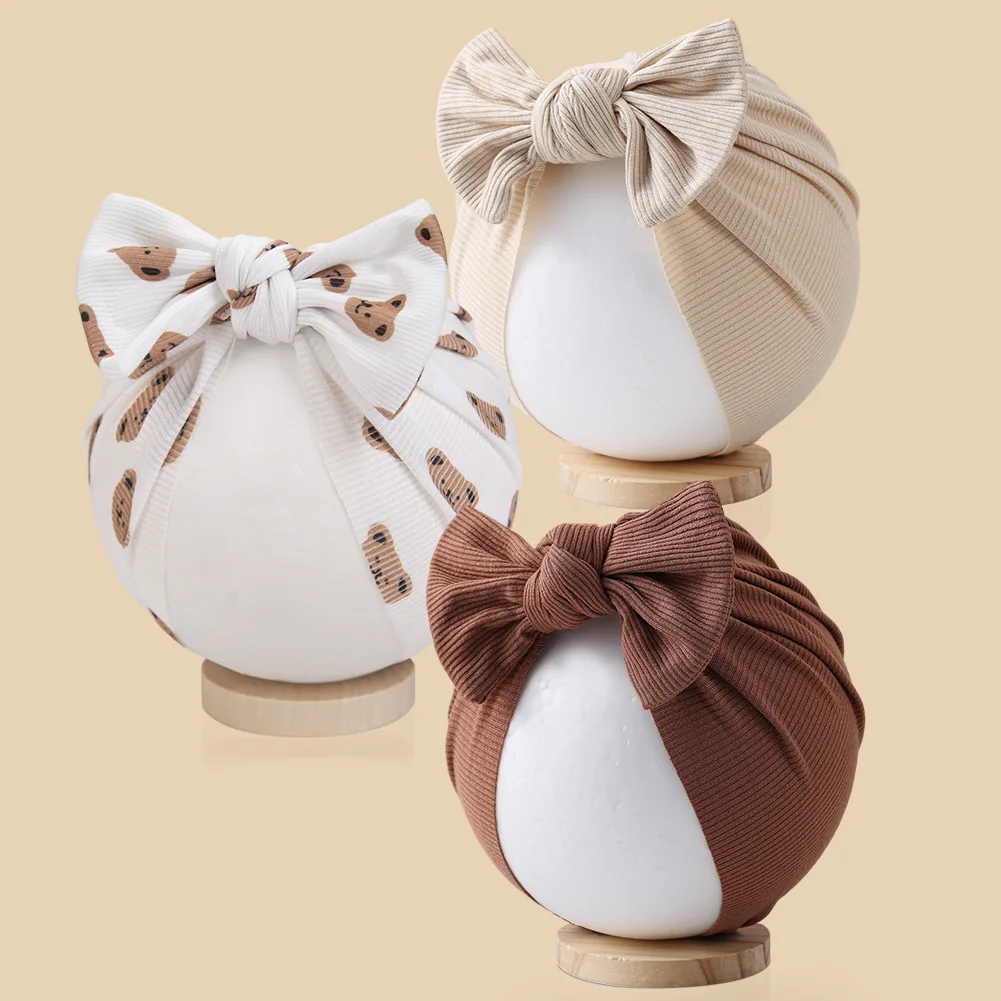 

3Pcs/Lot Baby Boys Girls Flower Print Baby India Turban Hats Sweet Hair Bows Topknotted Caps Beanies Ins Bear Heart Headwraps