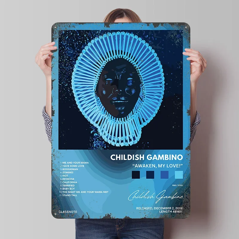 Childish Gambino - Awaken My Love! Poster Customized Wall Art Vintage Metal Signs Retro Tin Plaque for Man Cave Room Decorations