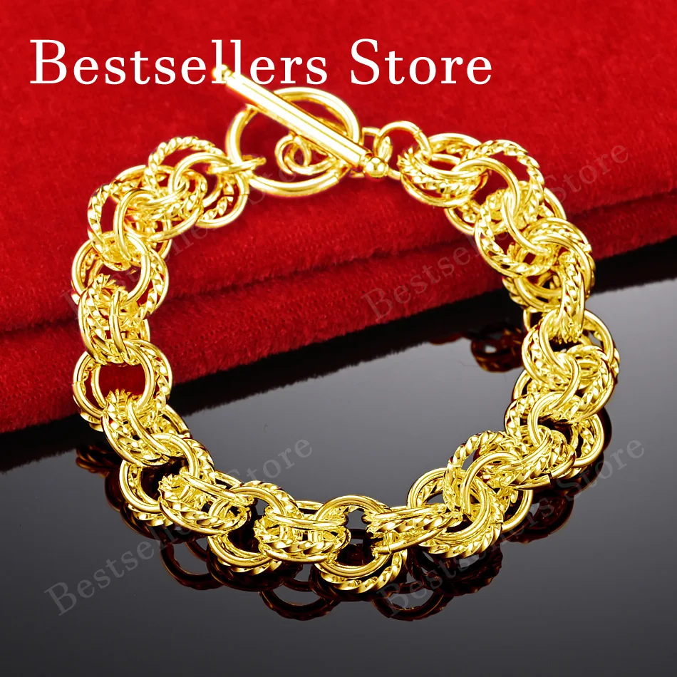 925 Sterling Silver 18K Gold Plated Exquisite Braided Cable Circle Bracelet for Men and Women, Wedding Party Jewelry