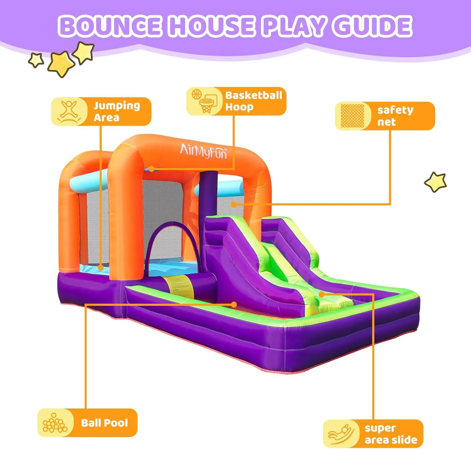 Dmuchany domek do skakania dla dzieci w wieku 3-6 lat, dmuchany zamek dla maluchów z dmuchawą, domek do skakania z piłkarnicą do użytku wewnątrz i na zewnątrz.