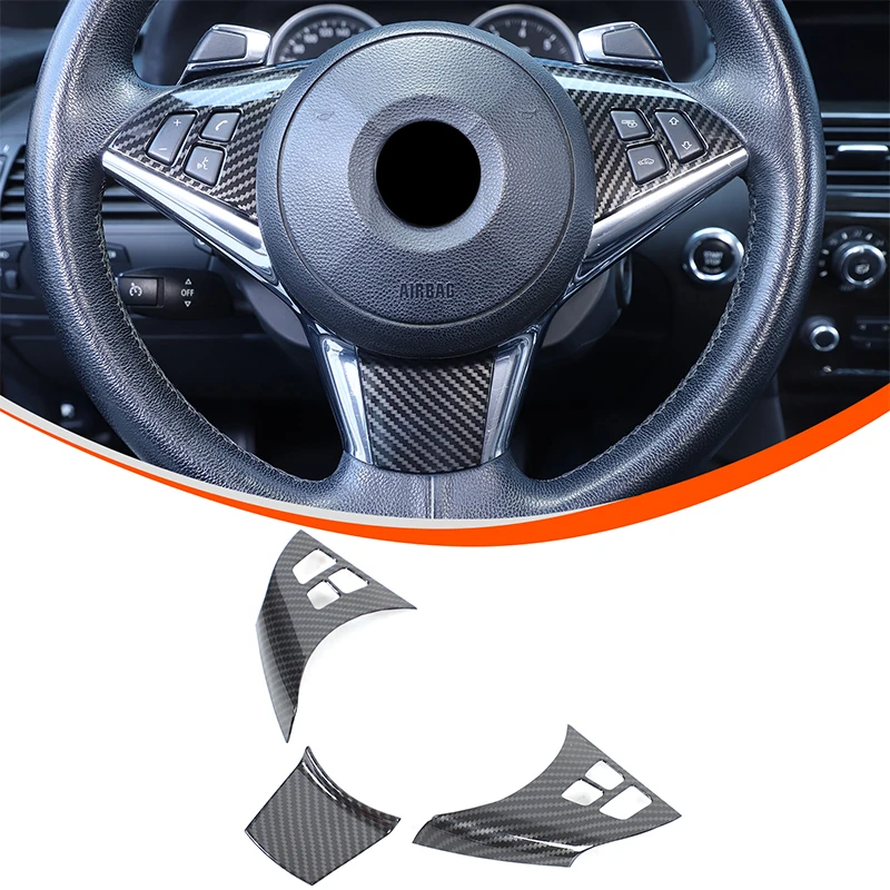 ABS Carbon Fiber Car Steering Wheel Button Panel Cover Trim Sticker For BMW 6 Series E63 E64 2004-2009 Interior Accessories