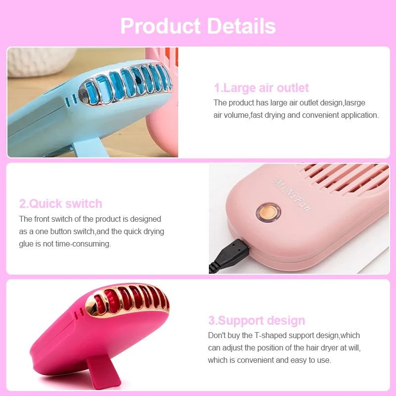 Nuovo strumento per l'estensione delle ciglia Mini USB Ventilatore Aria condizionata Ventilatore Colla Trucco Ciglia innestate Essiccatore dedicato