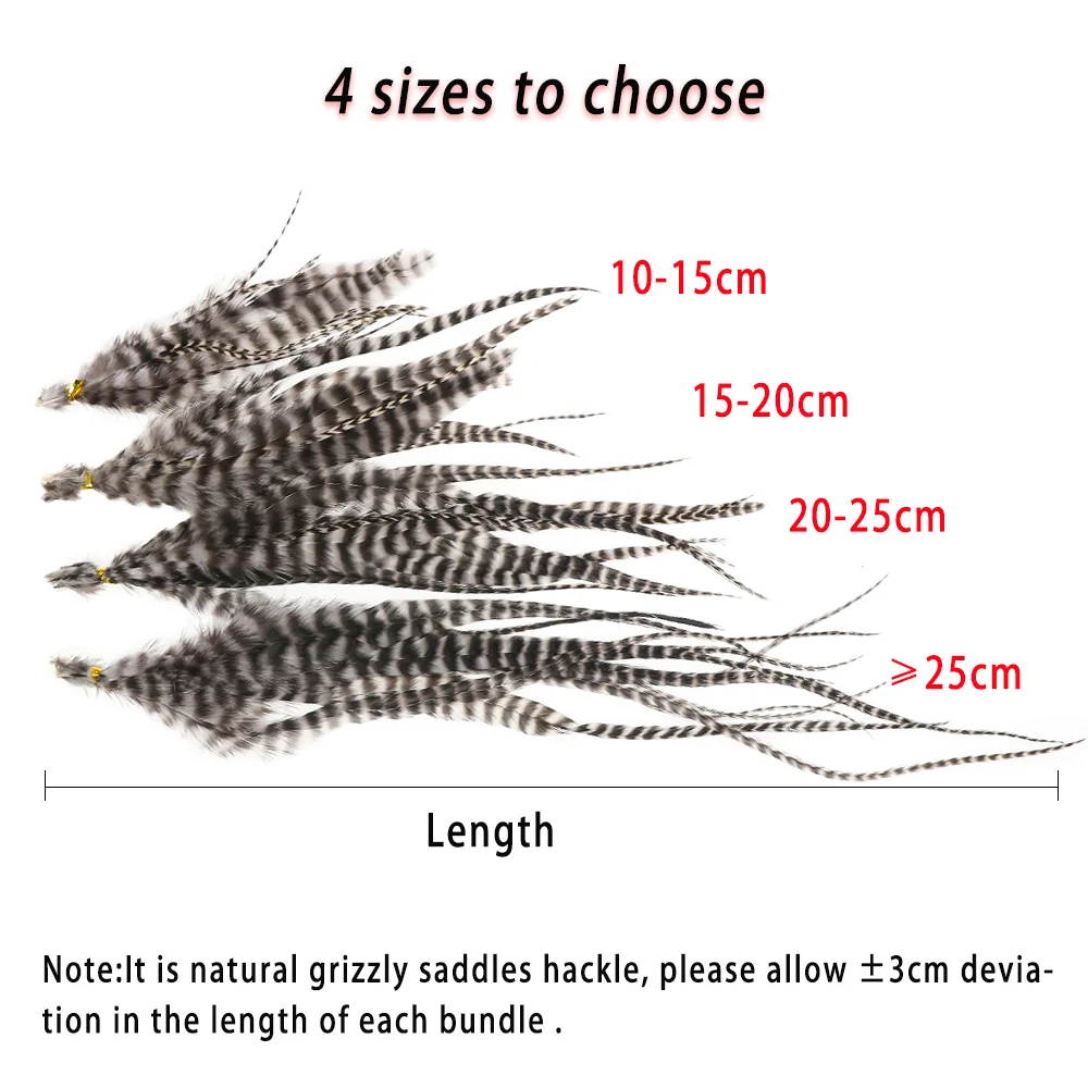10 Stück/Packung Grizzly Saddle Hackle Hahnenhaar-Feder Fliegenbindematerial für Wooly Bugger Streamer Fliegen, Hechtangelköder – Detail 3