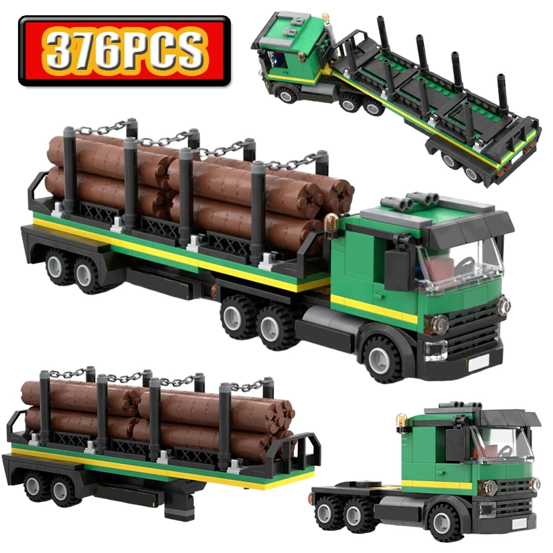 378PCS MOC City Cabover Truck Logging Trailer Creative Transport Vehicle Model Building Blocks Set for Display Birthday Gifts