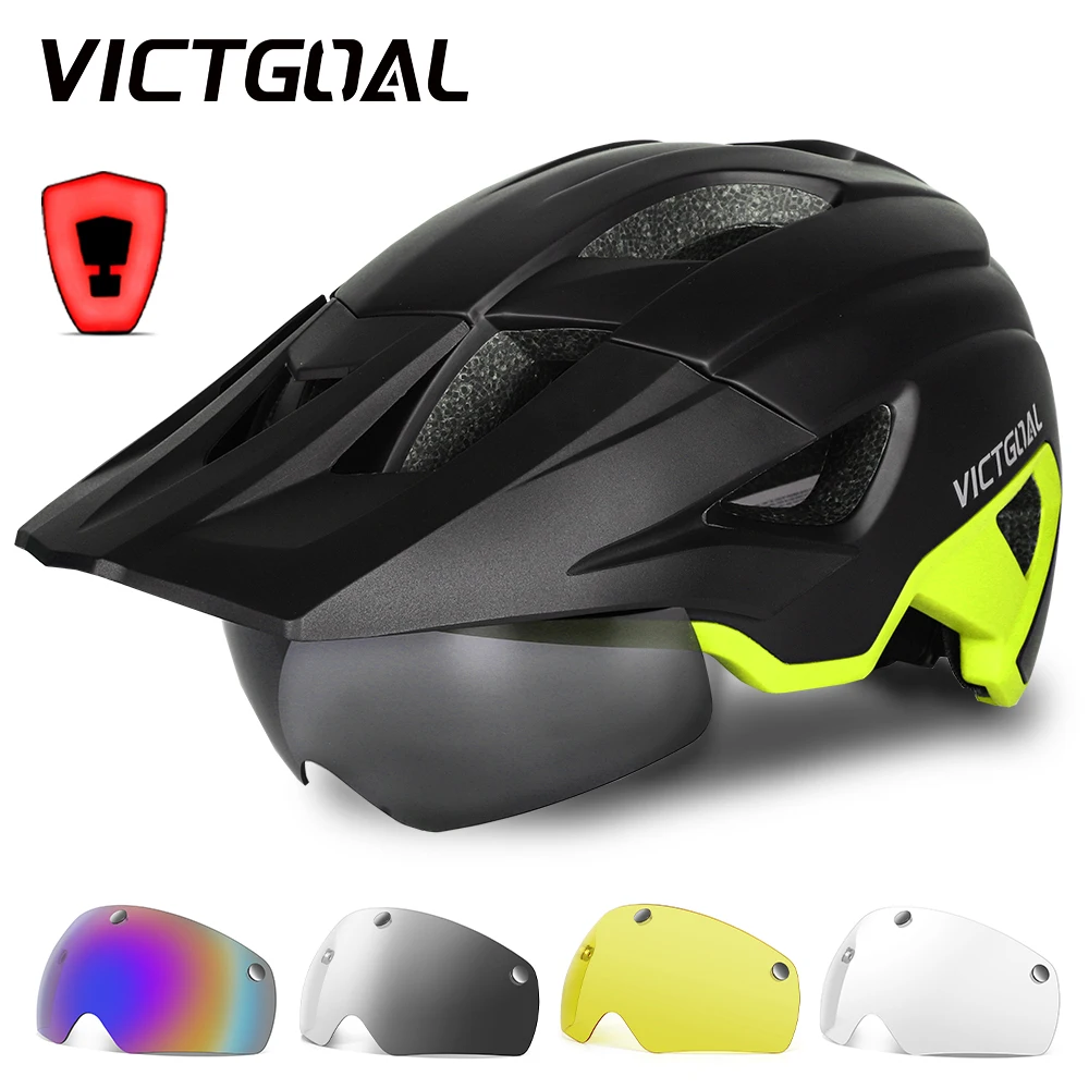 

VICTGOAL MTB Bicycle Helmet for Men Visor Goggles Cycling Helmet LED Rear Light Magnetic Lens Road Racing Mountain Bike Helmets