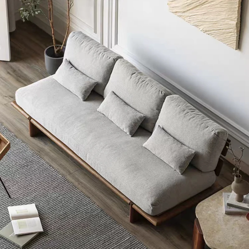 Sofá de tela simple para tres personas, moderno, sala de estar, sofá de madera maciza, hogar, silla individual de tamaño pequeño