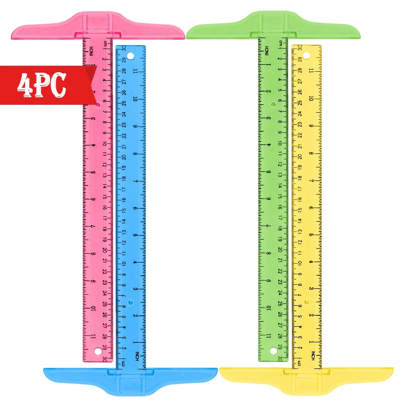 4pc, T-Square Ruler, Transparent And Orange, Clear Dual-Sided Measurement Tool For Drafting And General Layout Work