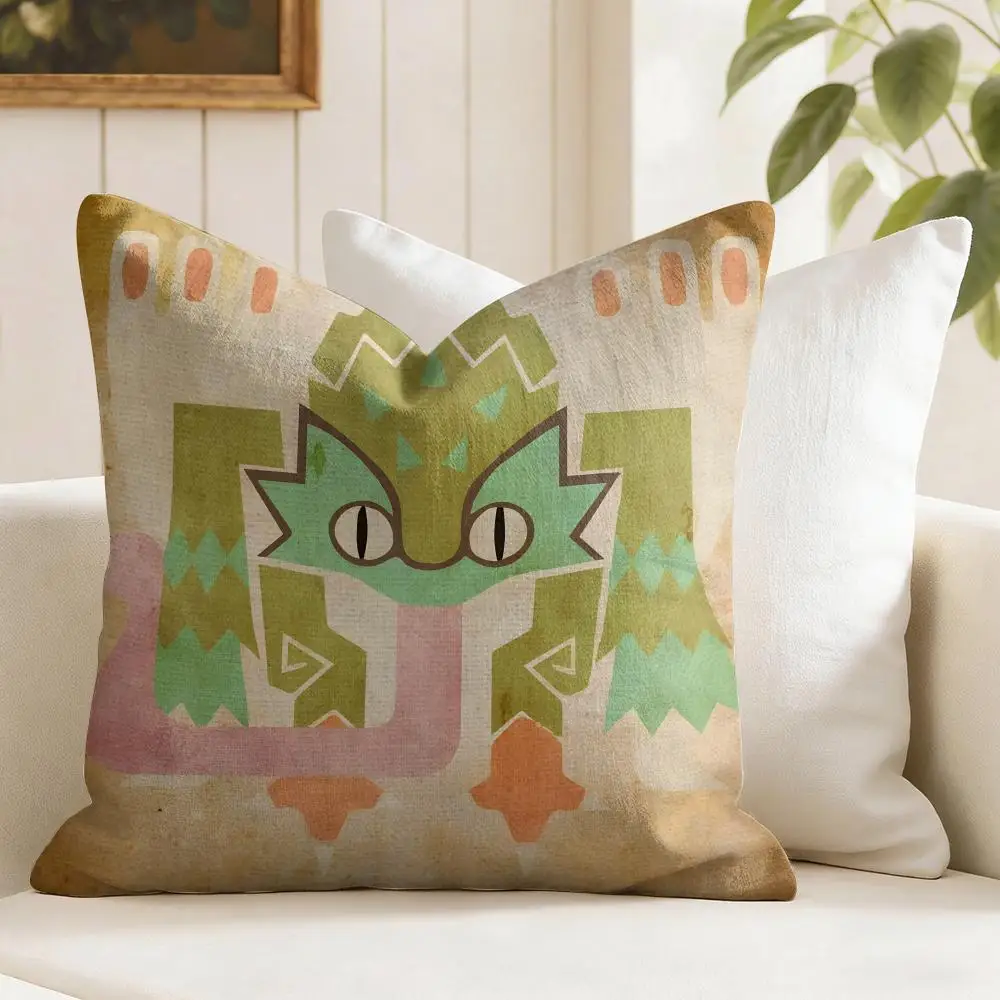 Game M-Monster H-Hunter Cushion Cover Natural Linen Organic Fabric Double-Sided Printing Breathable Perfect Gift For Decor