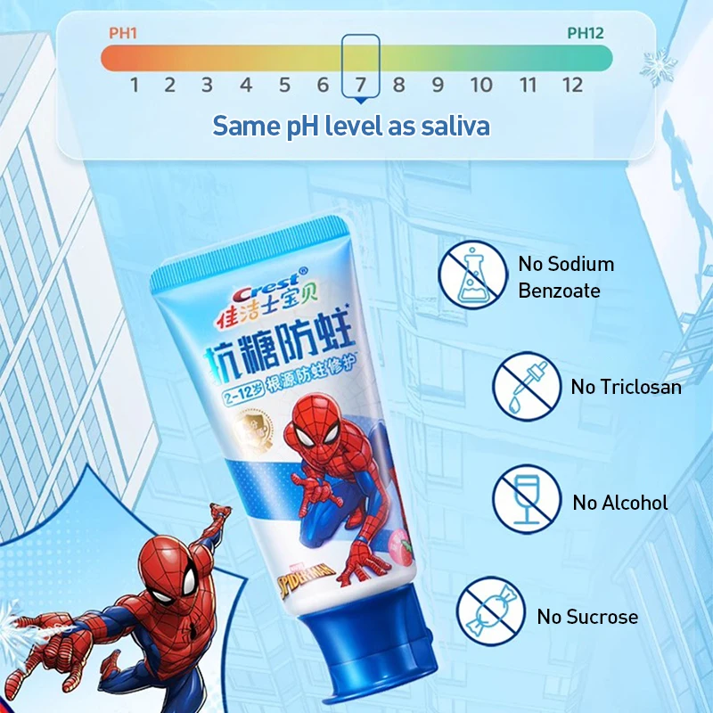 Зубная паста Crest для детей, зубная паста «Человек-паук «Холодное сердце», «Принцесса», устойчивая к сахару, против полости рта, для детей от 2 до 12 лет, вместимость, 60 г