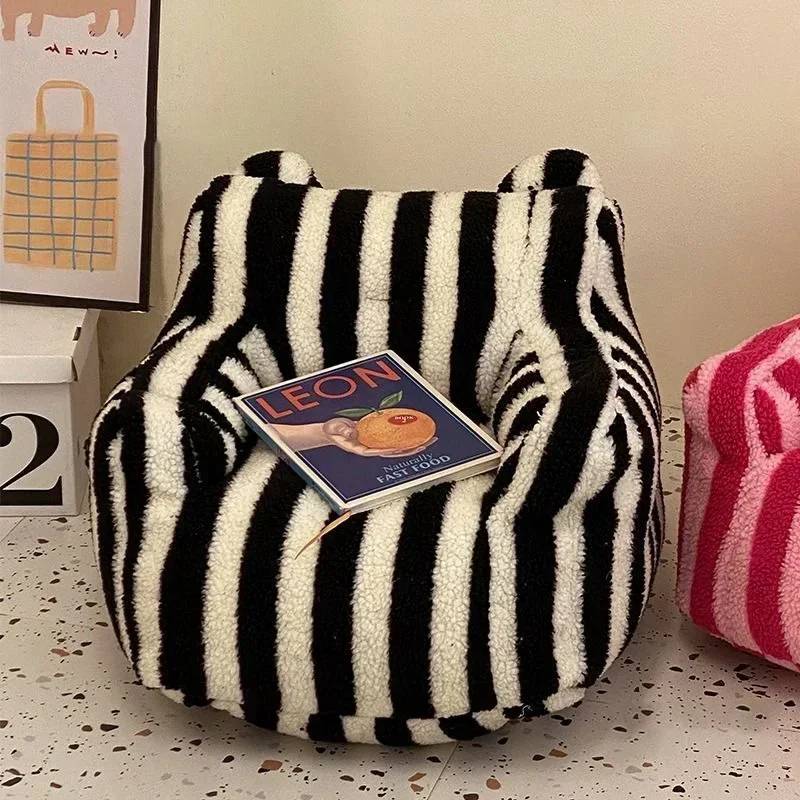 Red/Black and White Striped Bean Bag Sofa Children's Home Small Sofa Striped Lambswool Small Stool Safe and Healthy