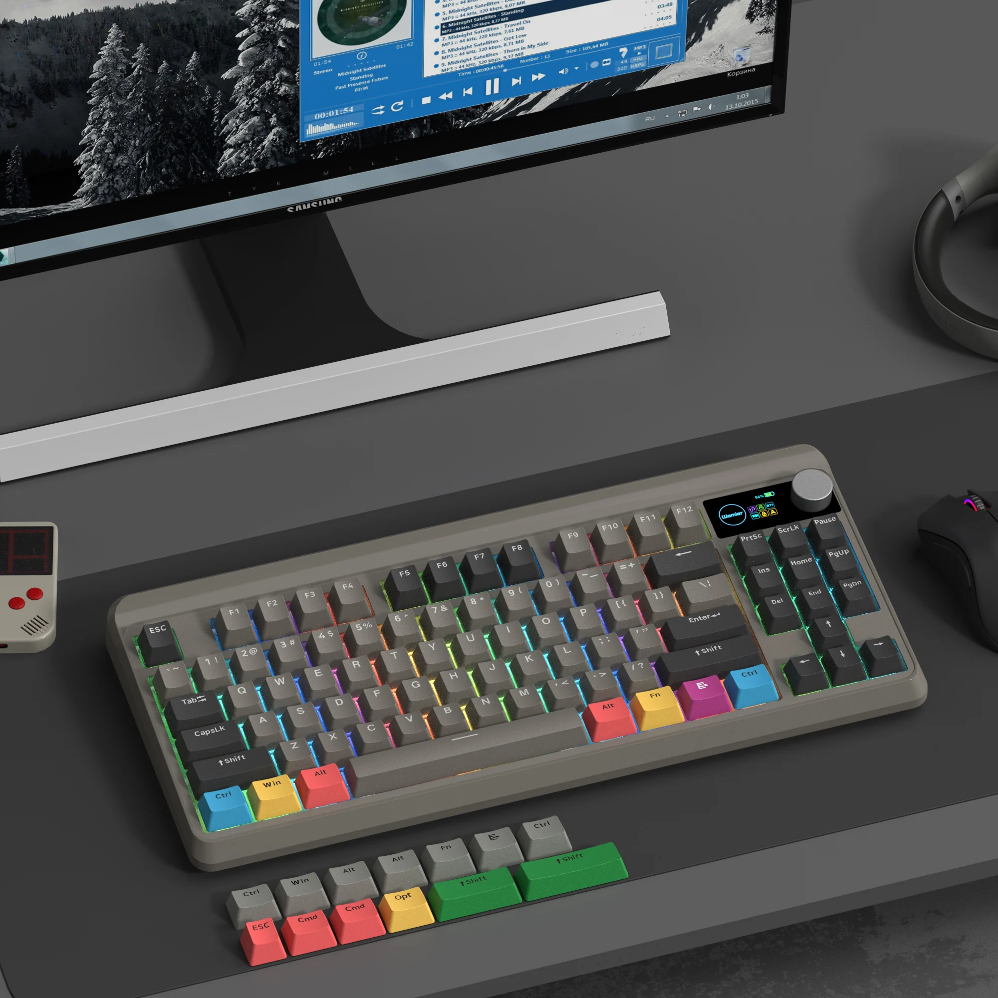 Womier M87 Pro Retro Wireless Mechanical Gaming Keyboard with OLED Display & Knob, Hot-Swappable Custom RGB Keyboard for PC/Mac