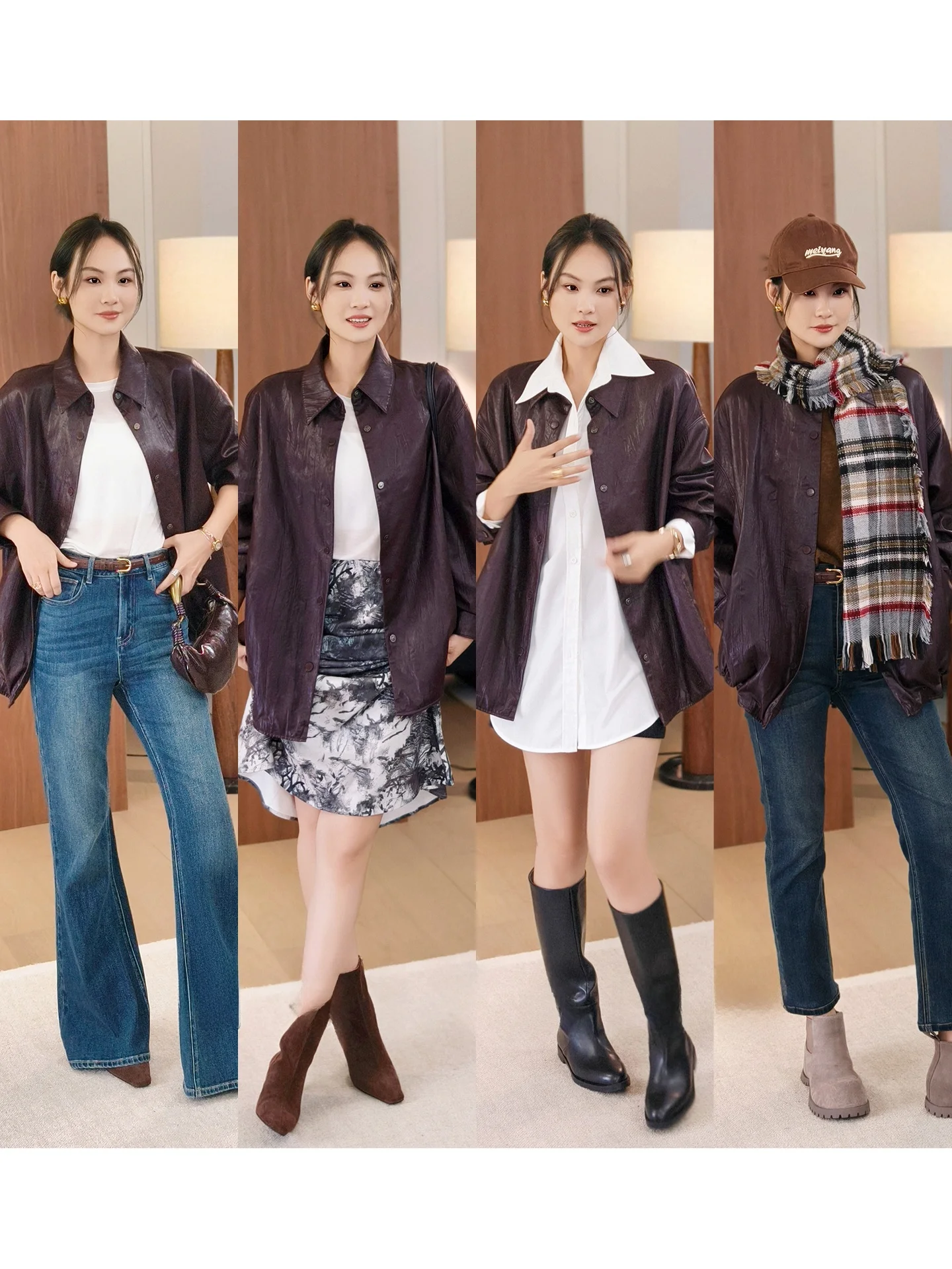 เสื้อโค้ทหนังโปรตีน MeiYang รุ่น Blossom Pleat ทรงหลวม แขนยาว สไตล์ลำลอง สำหรับวัยรุ่น แฟชั่นฤดูหนาว