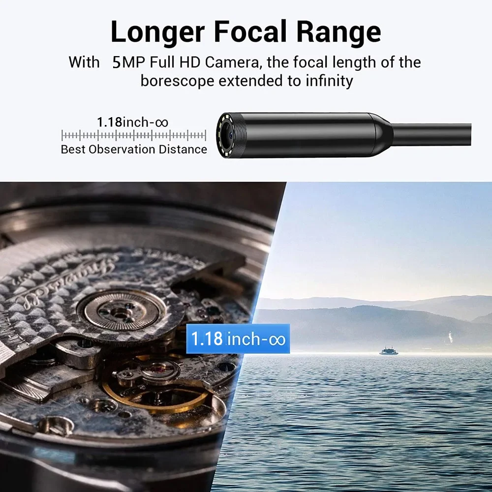 Imagem -04 - Endoscópio Industrial para Inspeção Android Tubulação de Esgoto Automotivo Boroscópio Câmera Fio Flexível tipo Usb c 14.2 mm 5mp 3in 1