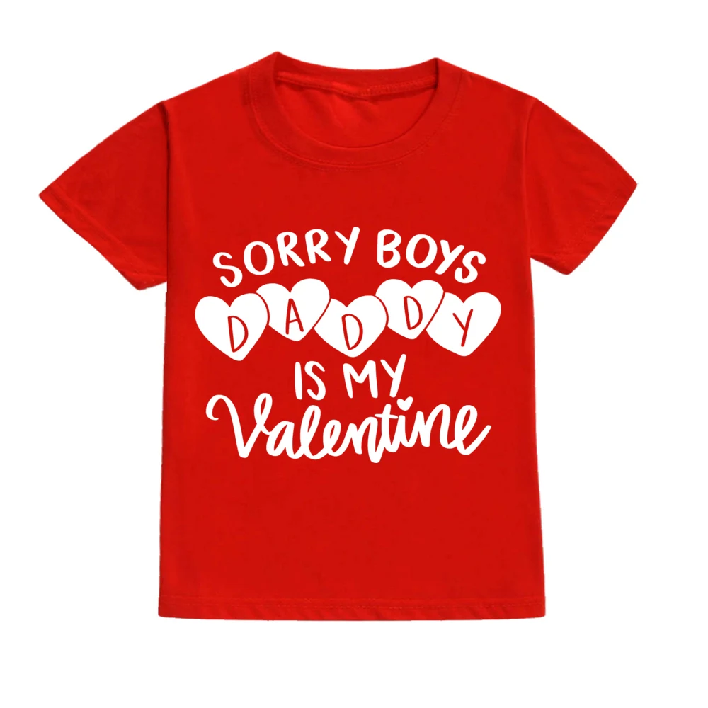 Daddy and Momy\'s Valetine Print Kids T Shirt Child Red Shirts Tops Boys Girls T-Shirt Valentine\'s Day Party Gifts Casual Clothes