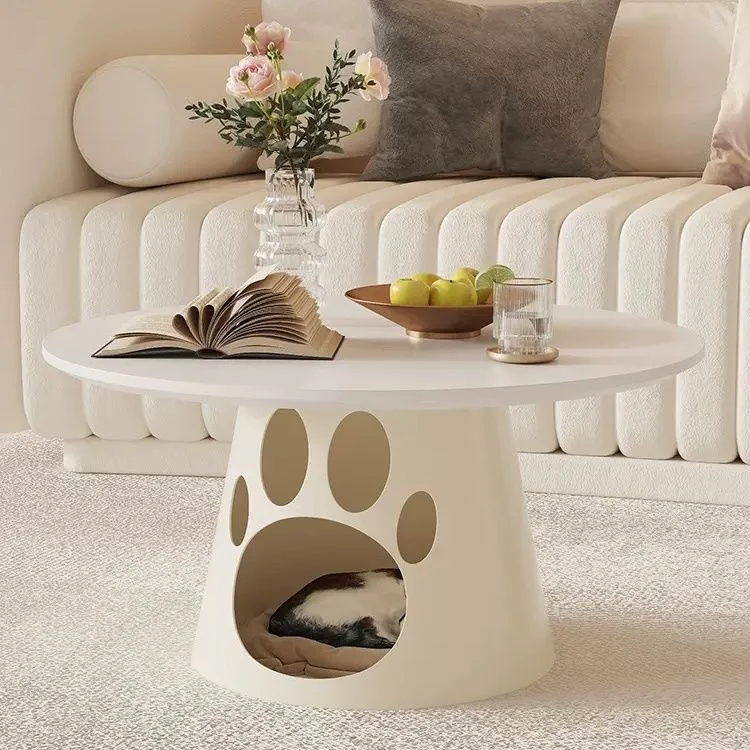 HYS coffee table living room household small apartment pet store round tea table creative personality can be stored tea table