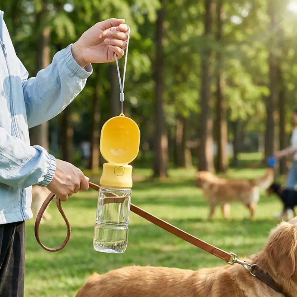 Leak-proof Outdoor Dog Water Bottle with Filter Detachable Pet Water Feeder Separate Wet and Dry Areas Press Design
