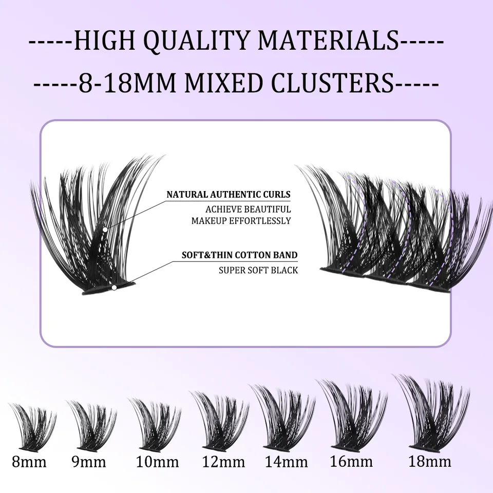 Kit de clusters de pestañas de gran capacidad, individuales, finas, naturales, DIY, herramienta de maquillaje 3
