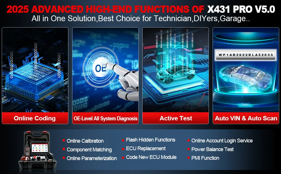 New LAUNCH X431 PRO V5.0 Car Diagnostic Tools Auto Full System ECU Coding Active Test OBD2 Scanner 37 Reset CAN FD DBScar VII