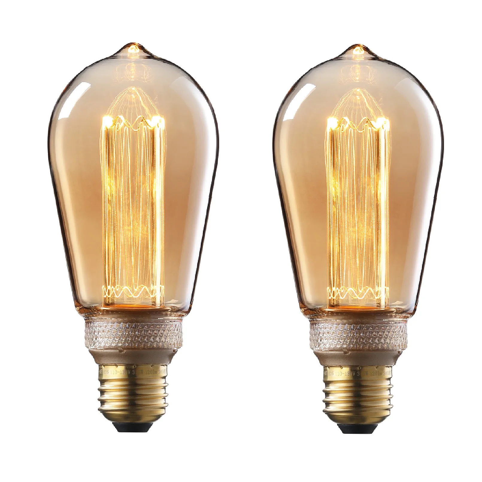 

2 Pack LED ST64 Vintage Edison Bulbs 3.5W, E26 Base, Amber Glass, Antique Decorative Light Bulbs, 2000K Soft Warm