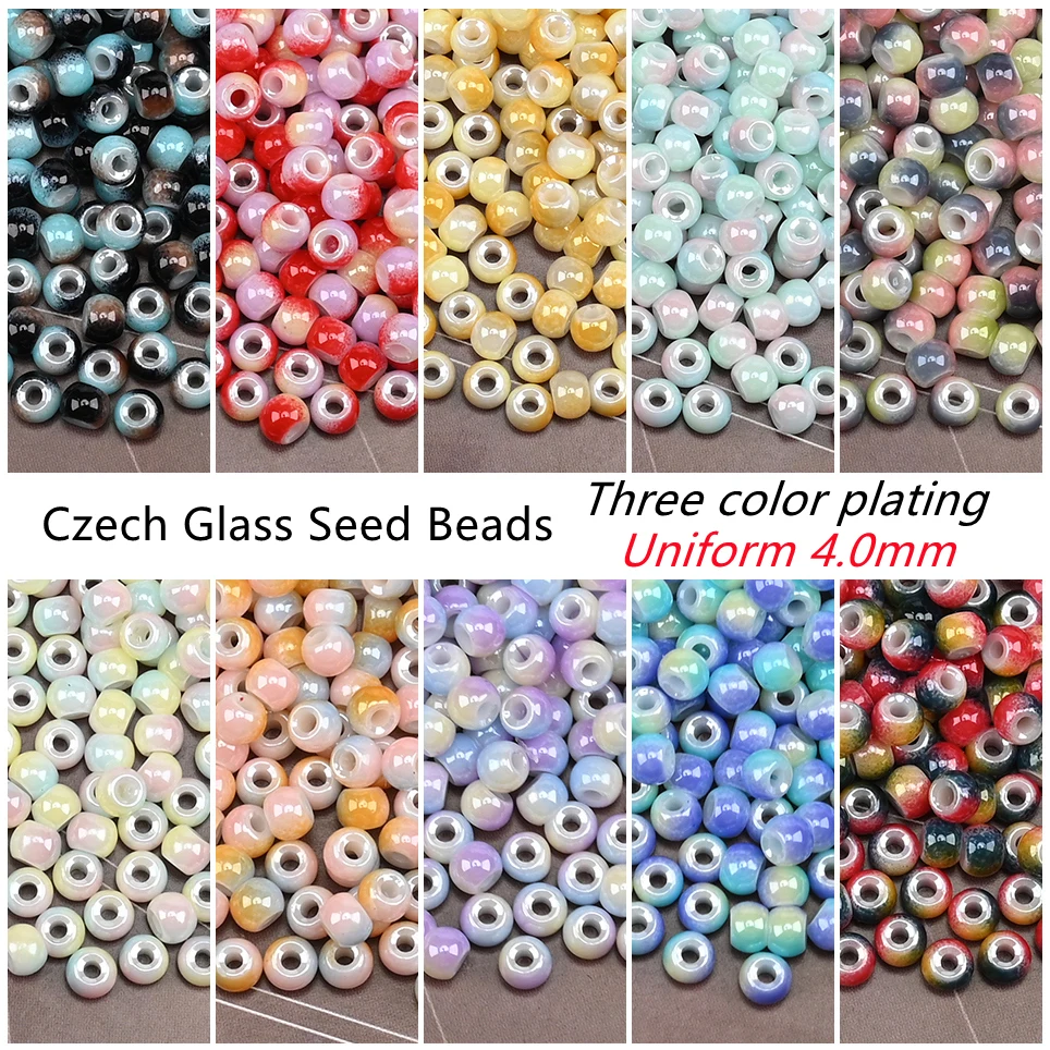 Czech Glass Seed Beads Uniform 4.0mm Three Color Plated Small Craft Beads For DIY Jewelry Making Garments Accessory 130pcs/pack