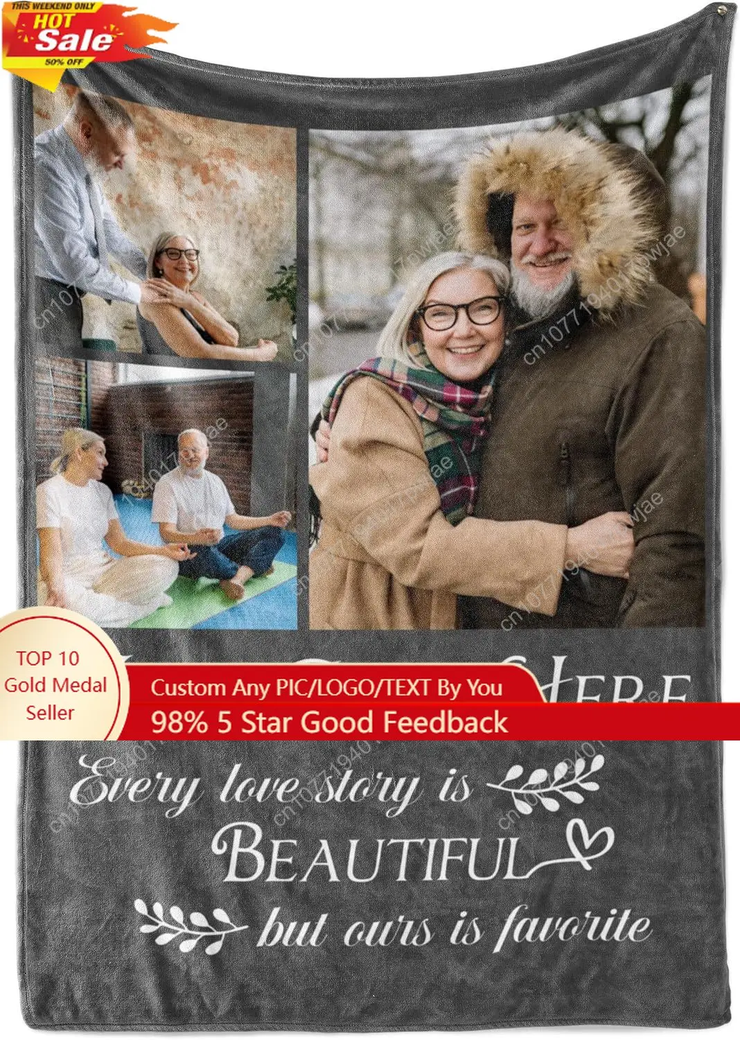 

Ships Next Day, Custom Blanket with Picture and Text - Printed in USA Personalized Photo Blanket with Text