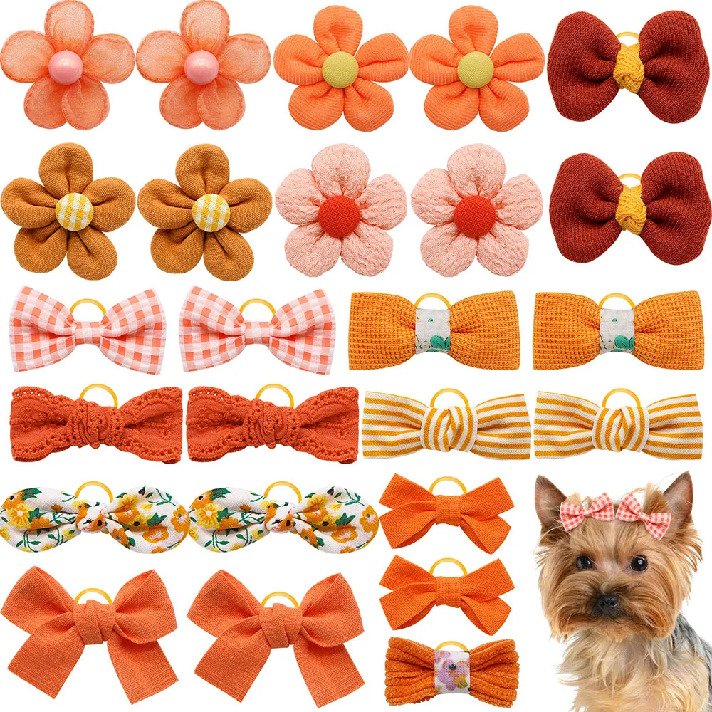 10/20PCS Puppy Bows With Rubber Bands Candy Color Pet Dog Hair Accessories Handmade Dog Bows Pet Grooming Accessories For Dogs