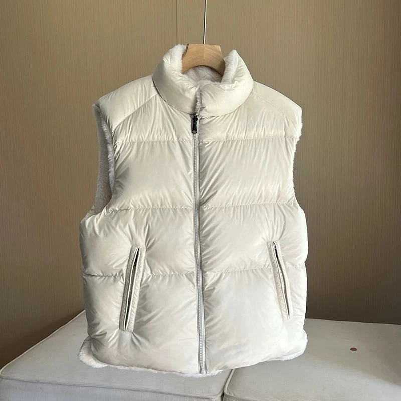 سترة نسائية شتوية جديدة لعام 2025 مصنوعة من فراء الثعلب بالكامل سترة y2k عالية الجودة على الوجهين وياقة واقفة سترة أنيقة فضفاضة