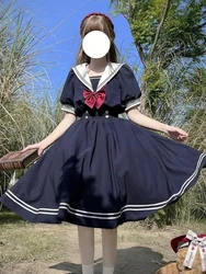 2024 New Japanese Korean Sweet Lolita Style Women's Dress Fashion  Kawaii Vintage Cute Bow Puff Sleeve Cosplay Patchwork Dresses