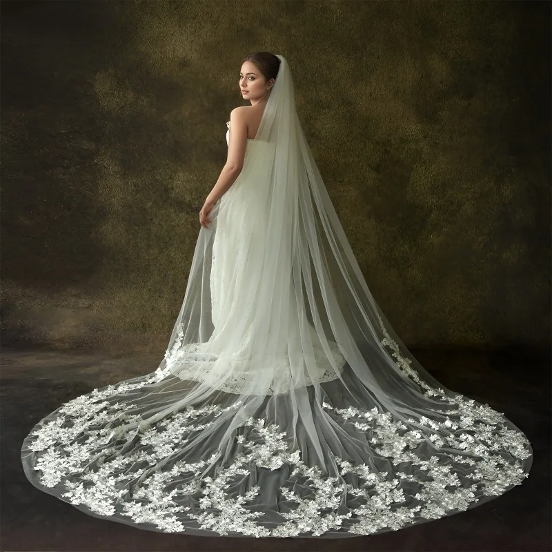 

European and American Luxury Bridal Veil Heavy Industry Lace Veil Heavy Industry Embroidery