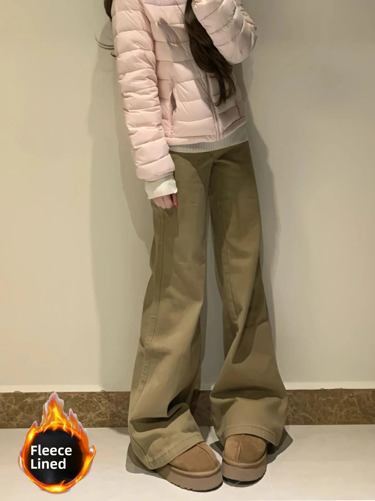 Rétro américain Fce doublé kaki lâche femmes jean taille haute jambe large pantalons longs pour poire aped corps automne hiver nouveau S...