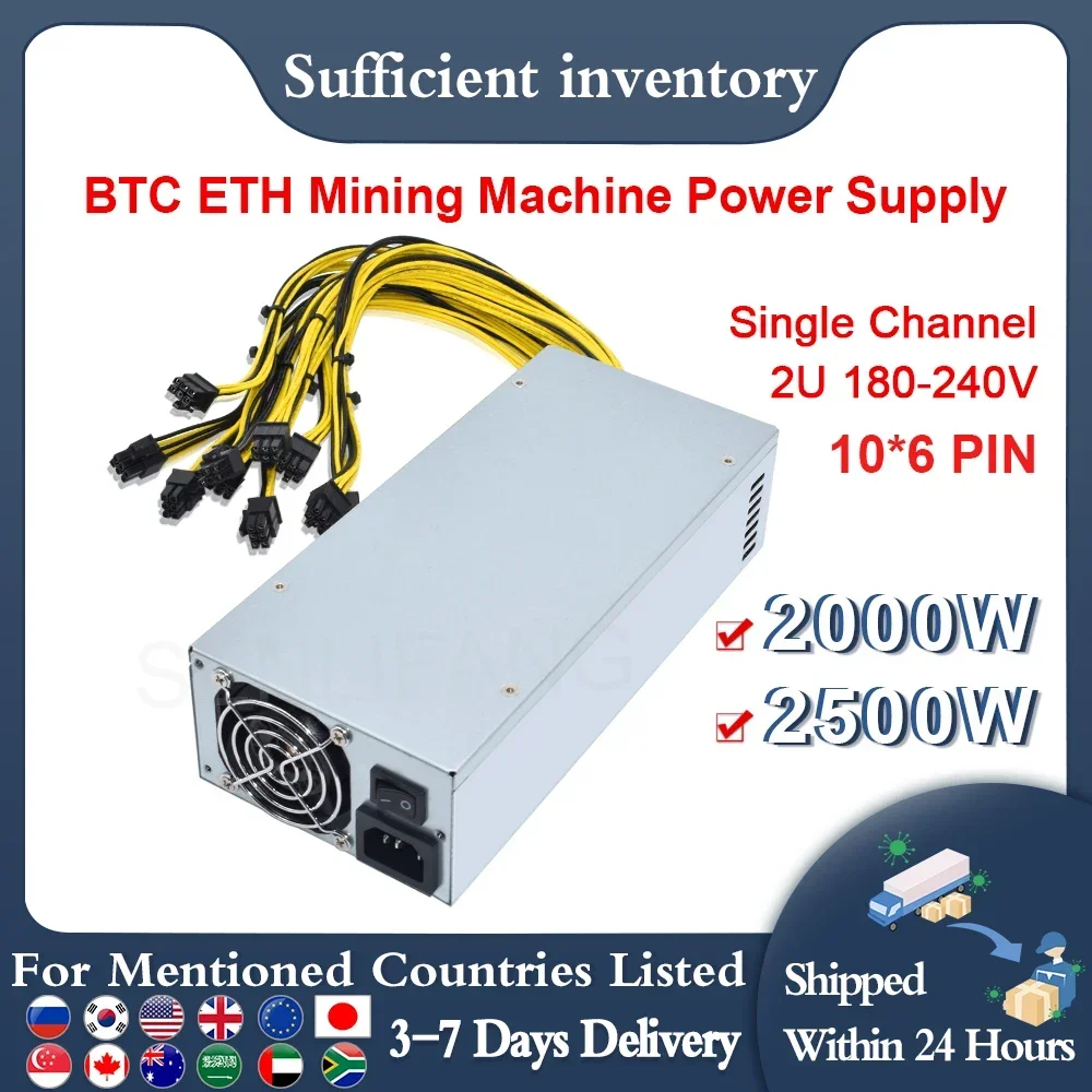 SENLIFANG ETC RVN Mining Rig Power Supply 2U Single Channel 2000W 2500W PSU Miner 10x6P Efficiency Device For BTC Antminer S7 S9