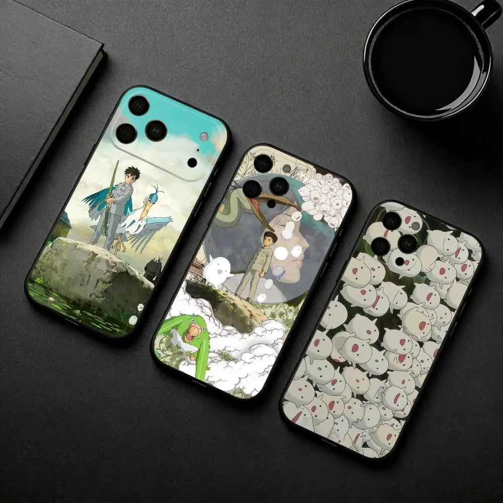 

T-The Boy and the Heron Anime Phone Case For iPhone 17pro,16,15,14,13,12,11 Plus,Pro Max,XS,Soft Silicone Black Cover