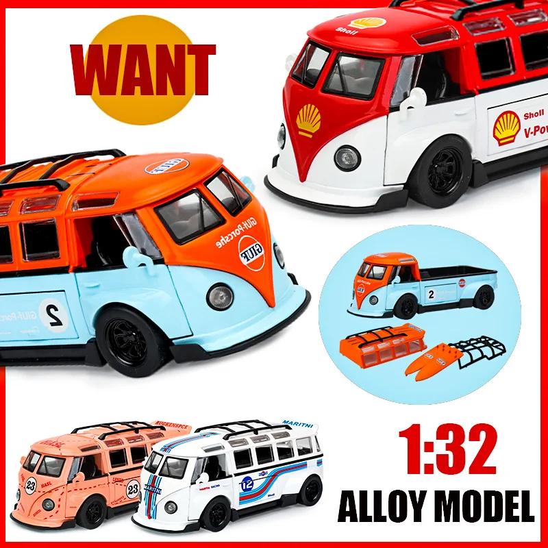 1:32 V0lkswagen T1 Modifiye Alaşım pres döküm model araç Metal Ses Işığı Simüle Oyuncaklar Sevimli Görünüm Hot Wheels Çocuk Noel G