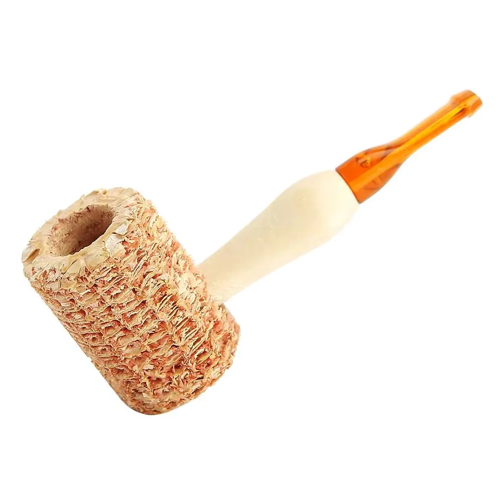 MUXIANG Straight Stem Corn Cob Tobacco Pipe with Yellow Mouthpiece Beginner Friendly Smoking Pipe for New Smokers