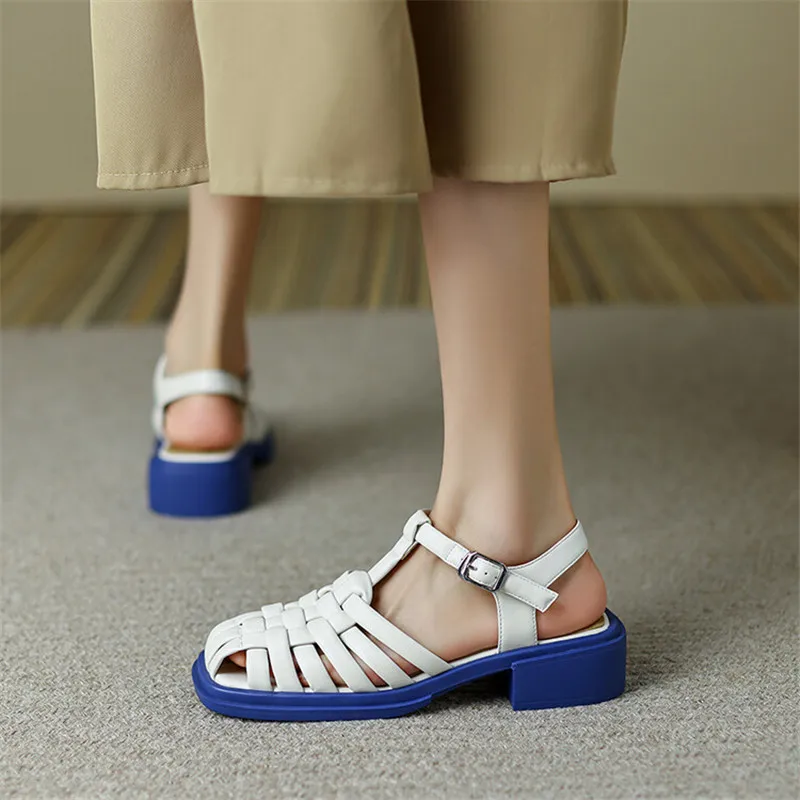 2024 Women Summer Sandals Retro Roman Sandals Casual Buckle Strap Summer Shoes GLADIATOR Chunky Heel Women Shoes Sandalias