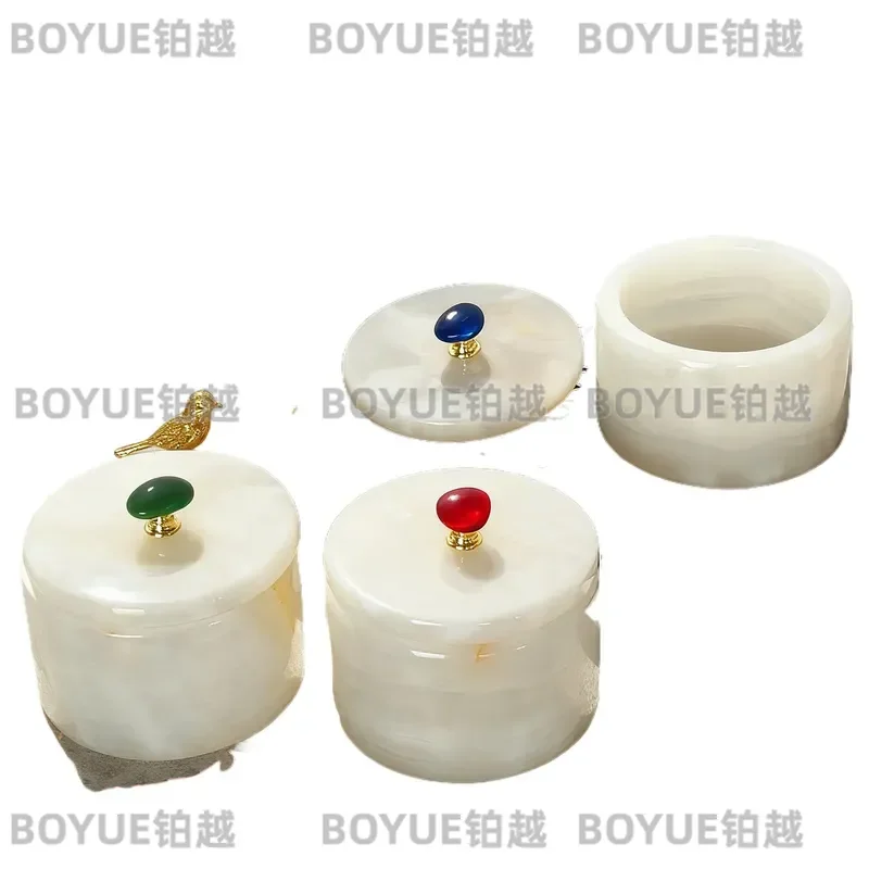 Retro Natural Jade Storage Jar Aromatherapy Container Jewelry Box Elegant Desktop Ornament for Living Room Home Decor Accent