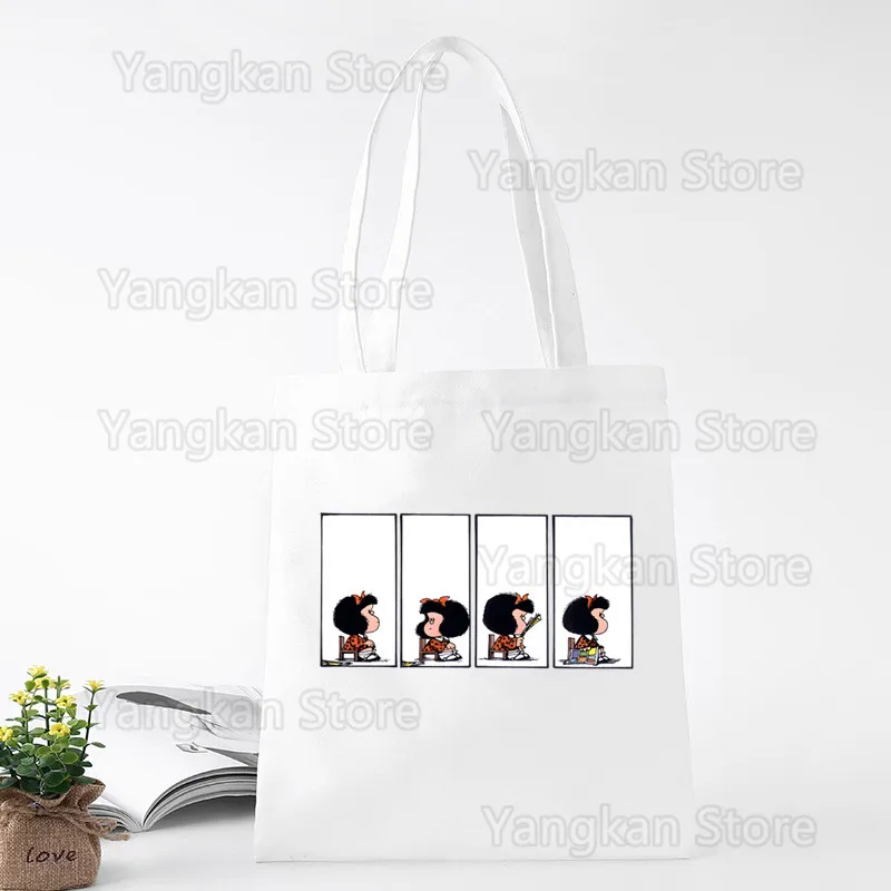 Mafalda Comic Ulzzang Cartoon Kawaii Shopping Bag Grocery Handbag Bolsas De Tela Tote Bolsa Shopping Bag Jute Tote