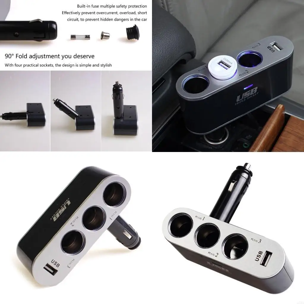 27RA 12V/24V Car Converter 3 Socket Charging Adapter Splitter Adapter