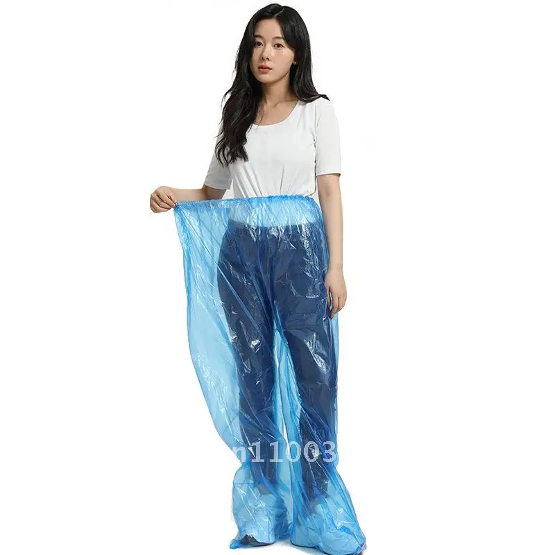 

Adult Unisex Thickened Disposable Rain-proof Pants Blue Transparent PE Material Two-Piece Raincoat for Playground Drifting