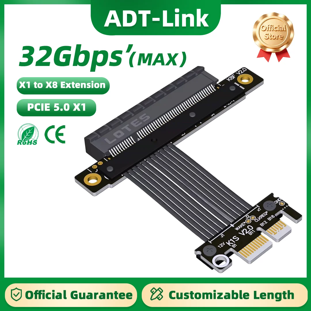 ADT-Link PCIe 5.0 X8 to X1 Extension CableRiser Card Adapter Cable Support Network Card SSD Video Capture Card GPU