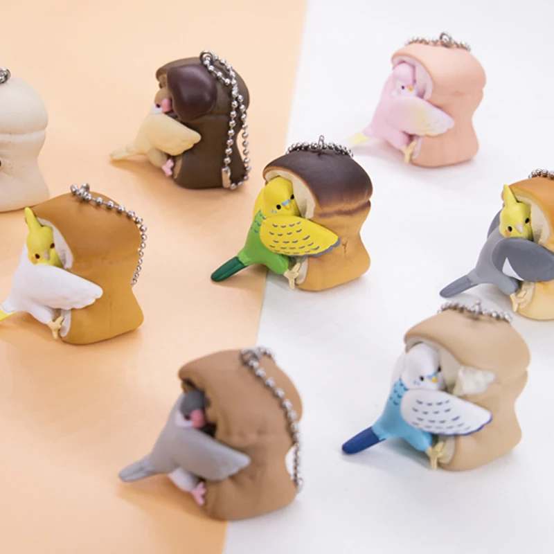 QUALIA Original Gashapon Capsule Toy Keychain Cute Kawaii Bread Bird Cockatiel Parrot Munia Figurine Anime Decor Creative Gift