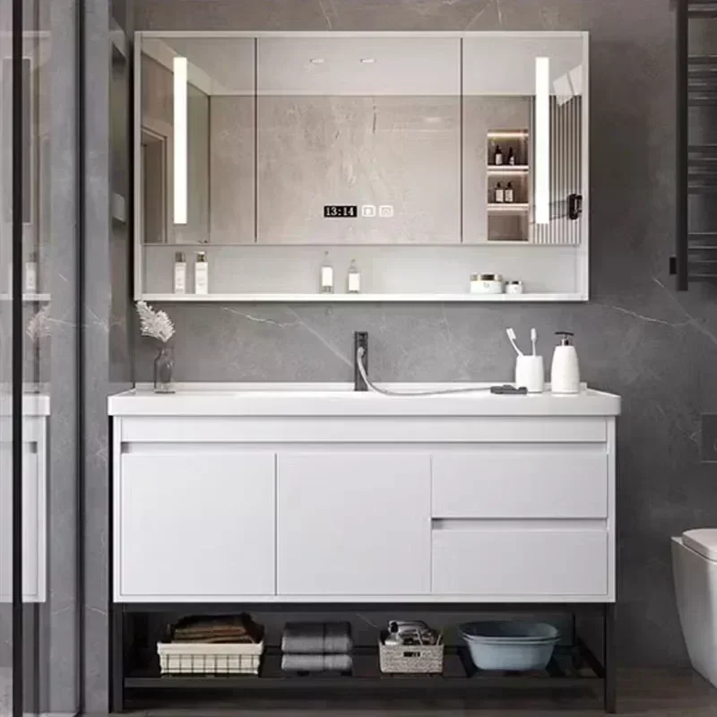 Armario  baño minimalista, mueble  baño moderno con Panel  roca integrado, combinación  lavabo móvil, mueble para el hogar