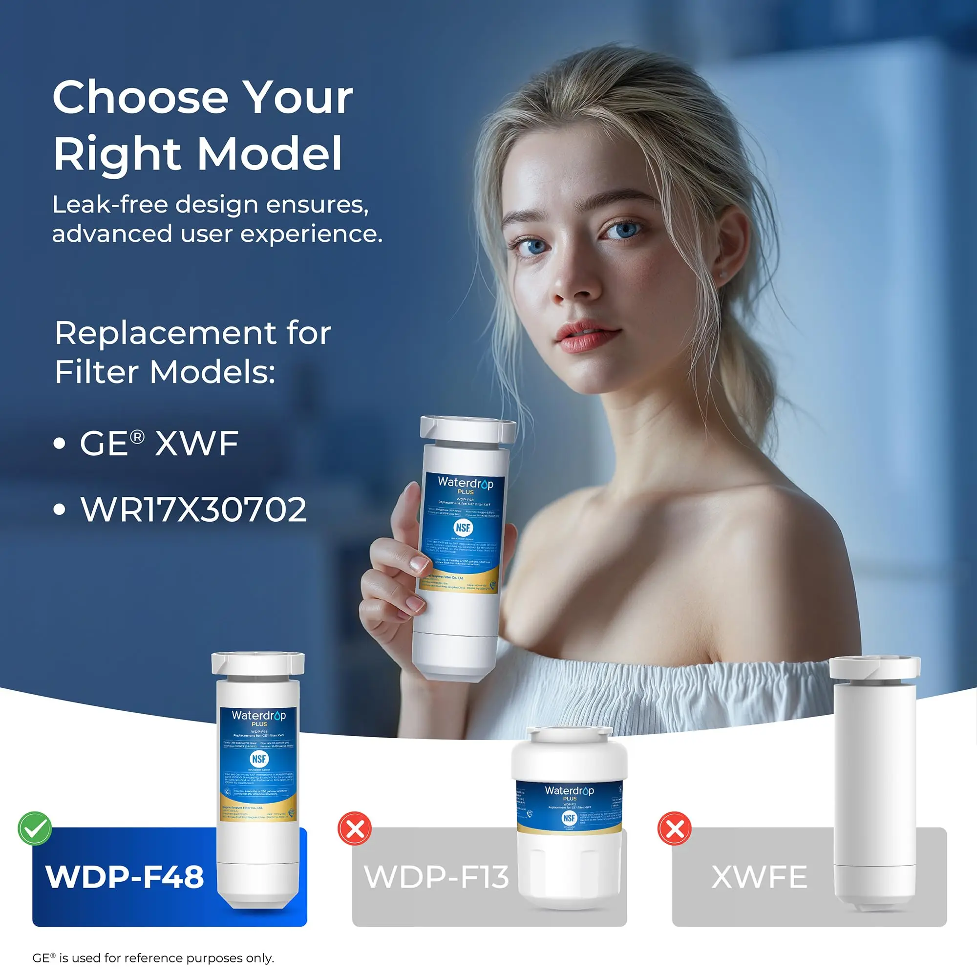 Waterdrop Plus XWF Water Filter Replacement For GE® XWF, No Chip, Not XWFE, Replacement for GE® WR17X30702 Refrigerator Water Filter, NSF/ANSI 401 & 53 & 42 & 372 Certified, Reduces RFAS