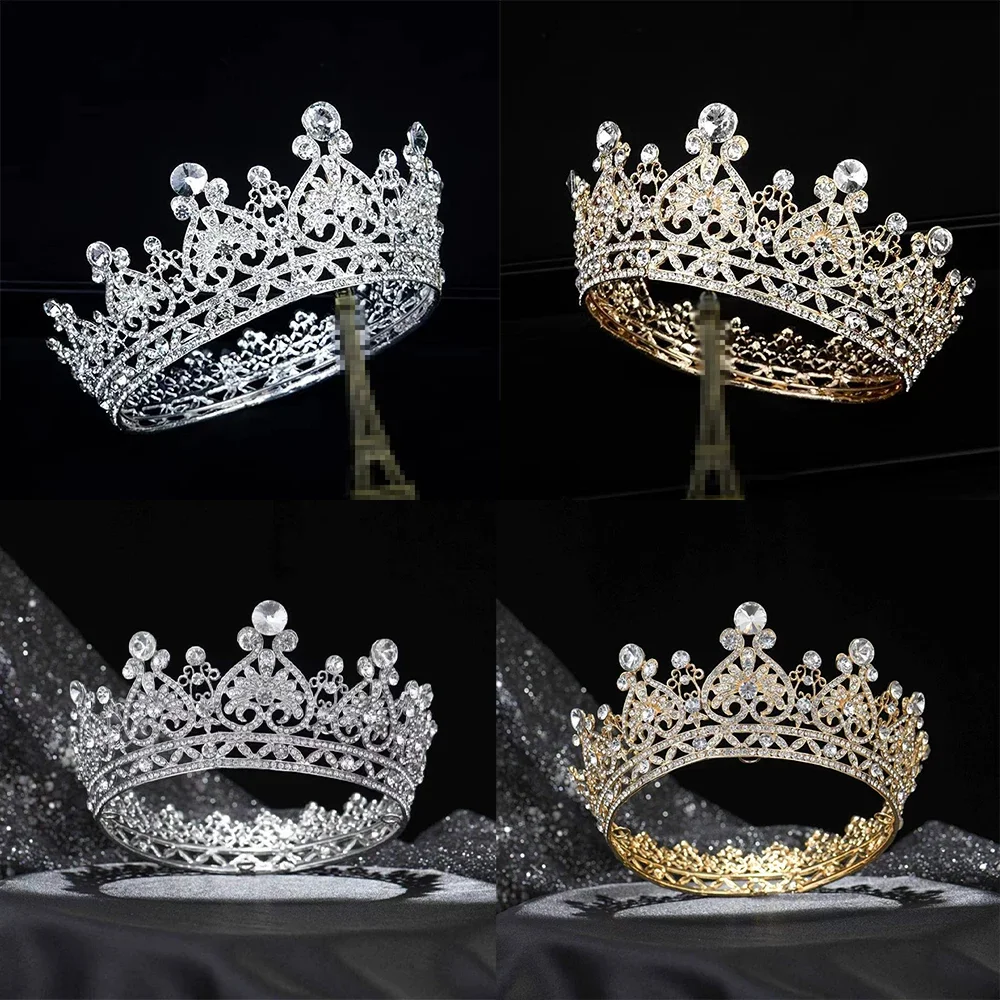 

Round Crystal Crown for Girls Women Bridal Baroque Pageant Rhinestone Tiaras Princess Queen Hair Jewelry Accessories Ornaments