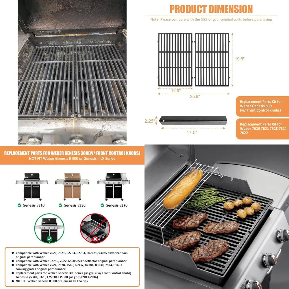 

Replacement Grill Parts for Genesis 300 Series with Front Controls, Flavorizer Bars, and Knobs
